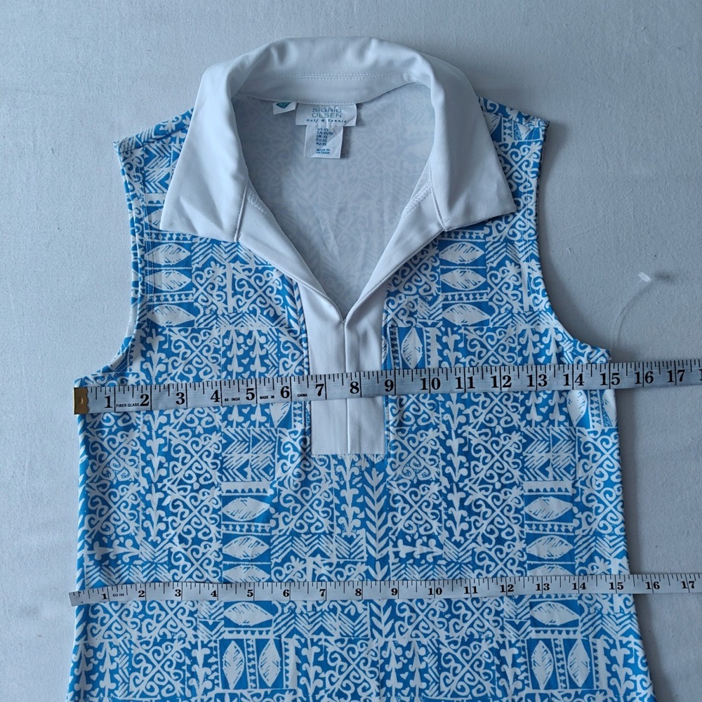 Sigrid Olsen Golf & Tennis Polo Mini Dress Blue White Geometric Sleeveless XS - Picture 4 of 6